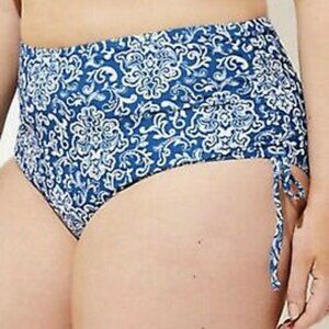 Ann Taylor LOFT Plus Beach - Side Tie High Waist Bikini Bottom - 16W Blue White